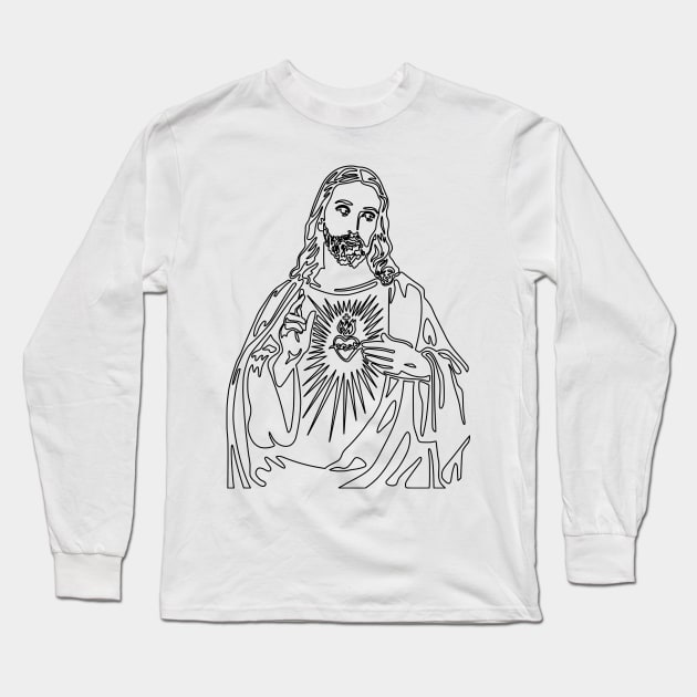 Immaculate heart of Jesus - black lines Long Sleeve T-Shirt by la chataigne qui vole ⭐⭐⭐⭐⭐